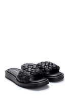 Women's Leather Knit Detailed Slippers | Derimod Women's Leather Knit Detailed Slippers | Derimod