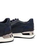 Men's Navy Blue Lace-Up Thick Sole Leather Sneaker | Derimod Men's Navy Blue Lace-Up Thick Sole Leather Sneaker | Derimod