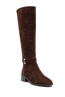 Woman Brown Zippered Low Heel Suede Leather Boot | Derimod Woman Brown Zippered Low Heel Suede Leather Boot | Derimod