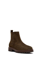 Women's Khaki Suede Leather Chelsea Boot | Derimod Women's Khaki Suede Leather Chelsea Boot | Derimod