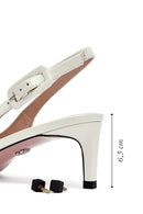 Women's Cream Slingback Low Thin Heel Leather Shoes | Derimod Women's Cream Slingback Low Thin Heel Leather Shoes | Derimod