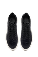 Men's Black Croco Lace-up Leather Sneaker | Derimod Men's Black Croco Lace-up Leather Sneaker | Derimod