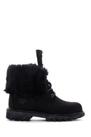 Caterpillar Women's Black Utah Fur Nubuck Leather Lace-up Boots | Derimod Caterpillar Women's Black Utah Fur Nubuck Leather Lace-up Boots | Derimod