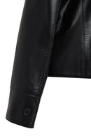 Beatrix Women's Black Shirt Collar Short Leather Jacket | Derimod Beatrix Women's Black Shirt Collar Short Leather Jacket | Derimod