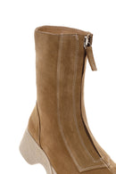 Women's Tan Suede Leather Zippered Thick Soled Casual Boots | Derimod Women's Tan Suede Leather Zippered Thick Soled Casual Boots | Derimod