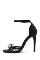 Women's Black Ankle Strap Stone High Thin Heel Shoes | Derimod Women's Black Ankle Strap Stone High Thin Heel Shoes | Derimod