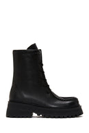 Women's Black Leather Zippered Flat Boots | Derimod Women's Black Leather Zippered Flat Boots | Derimod
