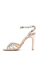 Women's Gold Stone High Thin Heel Sandals | Derimod Women's Gold Stone High Thin Heel Sandals | Derimod