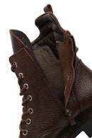 Women's Brown Lace-Up Zipper Leather Ankle Boots | Derimod Women's Brown Lace-Up Zipper Leather Ankle Boots | Derimod