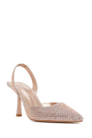 Women's Gold Stone Open Back Thin Heeled Shoes | Derimod Women's Gold Stone Open Back Thin Heeled Shoes | Derimod