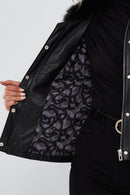 Vivien Women's Black Fur Collar Leather Jacket | Derimod Vivien Women's Black Fur Collar Leather Jacket | Derimod