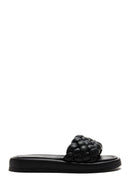 Women's Black Leather Braided Comfort Slippers | Derimod Women's Black Leather Braided Comfort Slippers | Derimod