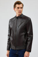 Owen Men's Brown Leather Coat | Derimod Owen Men's Brown Leather Coat | Derimod
