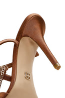 Women's Bronze Ankle Strap Chain Detail Satin Leather Thin High Heel Sandals | Derimod Women's Bronze Ankle Strap Chain Detail Satin Leather Thin High Heel Sandals | Derimod