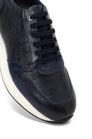 Men's Navy Blue Lace-Up Thick Sole Leather Sneaker | Derimod Men's Navy Blue Lace-Up Thick Sole Leather Sneaker | Derimod