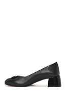 Women's Black Buckle Detailed Low Thick Heel Leather Shoes | Derimod Women's Black Buckle Detailed Low Thick Heel Leather Shoes | Derimod