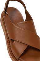 Kadın Taba Bantlı Deri Comfort Sandalet | Derimod Kadın Taba Bantlı Deri Comfort Sandalet | Derimod