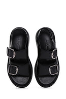 Women's Black Double Buckle Leather Comfort Sandals | Derimod Women's Black Double Buckle Leather Comfort Sandals | Derimod