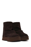 Woman Brown Thick-Soled Suede Teddy Boots | Derimod Woman Brown Thick-Soled Suede Teddy Boots | Derimod