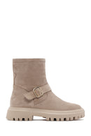 Women's Beige Suede Leather Buckle Boots | Derimod Women's Beige Suede Leather Buckle Boots | Derimod
