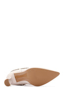 Women's Beige Leather Zippered Chain Heeled Classic Boots | Derimod Women's Beige Leather Zippered Chain Heeled Classic Boots | Derimod
