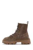 Women's Tan Suede Leather Boots with Zipper | Derimod Women's Tan Suede Leather Boots with Zipper | Derimod