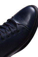 Men's Navy Blue Leather High Top Sneaker | Derimod Men's Navy Blue Leather High Top Sneaker | Derimod