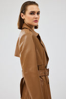 Natalia Women's Brown Leather Trench Coat | Derimod Natalia Women's Brown Leather Trench Coat | Derimod