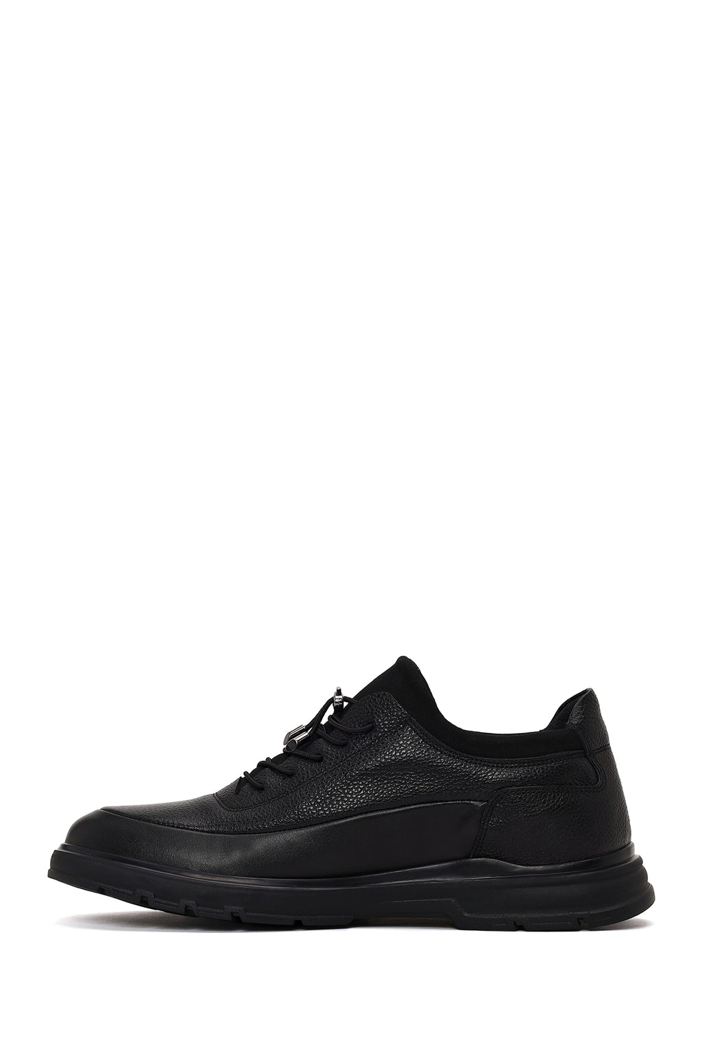 Erkek Siyah Bağcıklı Deri Casual Sneaker