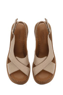 Women's Beige Ankle Buckle Low Heel Leather Sandals | Derimod Women's Beige Ankle Buckle Low Heel Leather Sandals | Derimod
