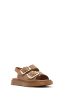 Women's Powder Thick Soled Buckled Suede Leather Comfort Sandals | Derimod Women's Powder Thick Soled Buckled Suede Leather Comfort Sandals | Derimod