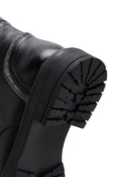 Women's Black Zippered Stoned Leather Combat Boots | Derimod Women's Black Zippered Stoned Leather Combat Boots | Derimod
