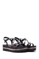 Women's Black Stone Thick Soled Flat Sandals | Derimod Women's Black Stone Thick Soled Flat Sandals | Derimod
