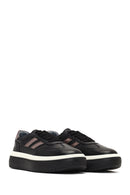 Women's Black Lace-Up Thick-Soled Leather Sneaker | Derimod Women's Black Lace-Up Thick-Soled Leather Sneaker | Derimod