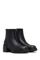 Women's Black Zippered Thick Heeled Leather Boot | Derimod Women's Black Zippered Thick Heeled Leather Boot | Derimod