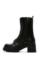 Women's Black Leather Zippered Heeled Boots | Derimod Women's Black Leather Zippered Heeled Boots | Derimod