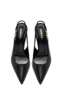 Woman Black Buckled Open Back Patterned Thin Heel Leather Shoe | Derimod Woman Black Buckled Open Back Patterned Thin Heel Leather Shoe | Derimod