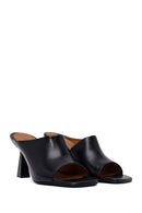 Woman Black Heeled Leather Slipper | Derimod Woman Black Heeled Leather Slipper | Derimod