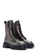 Women's Silver Zippered Leather Boots | Derimod Women's Silver Zippered Leather Boots | Derimod
