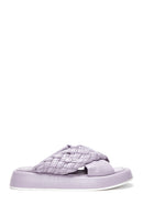 Women's Lilac Leather Braided Thick Soled Slippers | Derimod Women's Lilac Leather Braided Thick Soled Slippers | Derimod