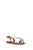 Women's Brown Metal Detailed Flip-Flop Leather Sandals | Derimod Women's Brown Metal Detailed Flip-Flop Leather Sandals | Derimod
