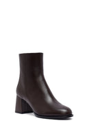 Woman Brown Zippered Chunky Heels Leather Boat | Derimod Woman Brown Zippered Chunky Heels Leather Boat | Derimod