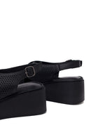 Woman Black Ankle-Buckle Wedge-Heel Leather Comfort Sandal | Derimod Woman Black Ankle-Buckle Wedge-Heel Leather Comfort Sandal | Derimod