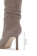 Women's Mink Thin Heeled Suede Leather Boots | Derimod Women's Mink Thin Heeled Suede Leather Boots | Derimod