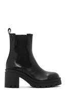 Women's Black Leather Heeled Chelsea Boots | Derimod Women's Black Leather Heeled Chelsea Boots | Derimod
