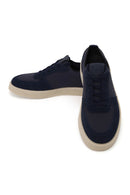 Erkek Lacivert Bağcıklı Süet Deri Sneaker | Derimod Erkek Lacivert Bağcıklı Süet Deri Sneaker | Derimod