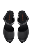 Women's Black Ankle Buckle High Heeled Leather Sandals | Derimod Women's Black Ankle Buckle High Heeled Leather Sandals | Derimod