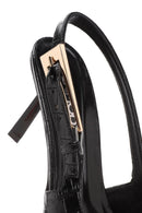 Women's Black Crocodile Patterned Open Back Thin Heeled Leather Shoes | Derimod Women's Black Crocodile Patterned Open Back Thin Heeled Leather Shoes | Derimod