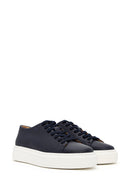 Men's Navy Blue Lace-up Thick-Sole Leather Sneaker | Derimod Men's Navy Blue Lace-up Thick-Sole Leather Sneaker | Derimod