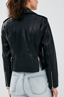 Newage Kadın Siyah Slim-Fit Biker Deri Ceket | Derimod Newage Kadın Siyah Slim-Fit Biker Deri Ceket | Derimod